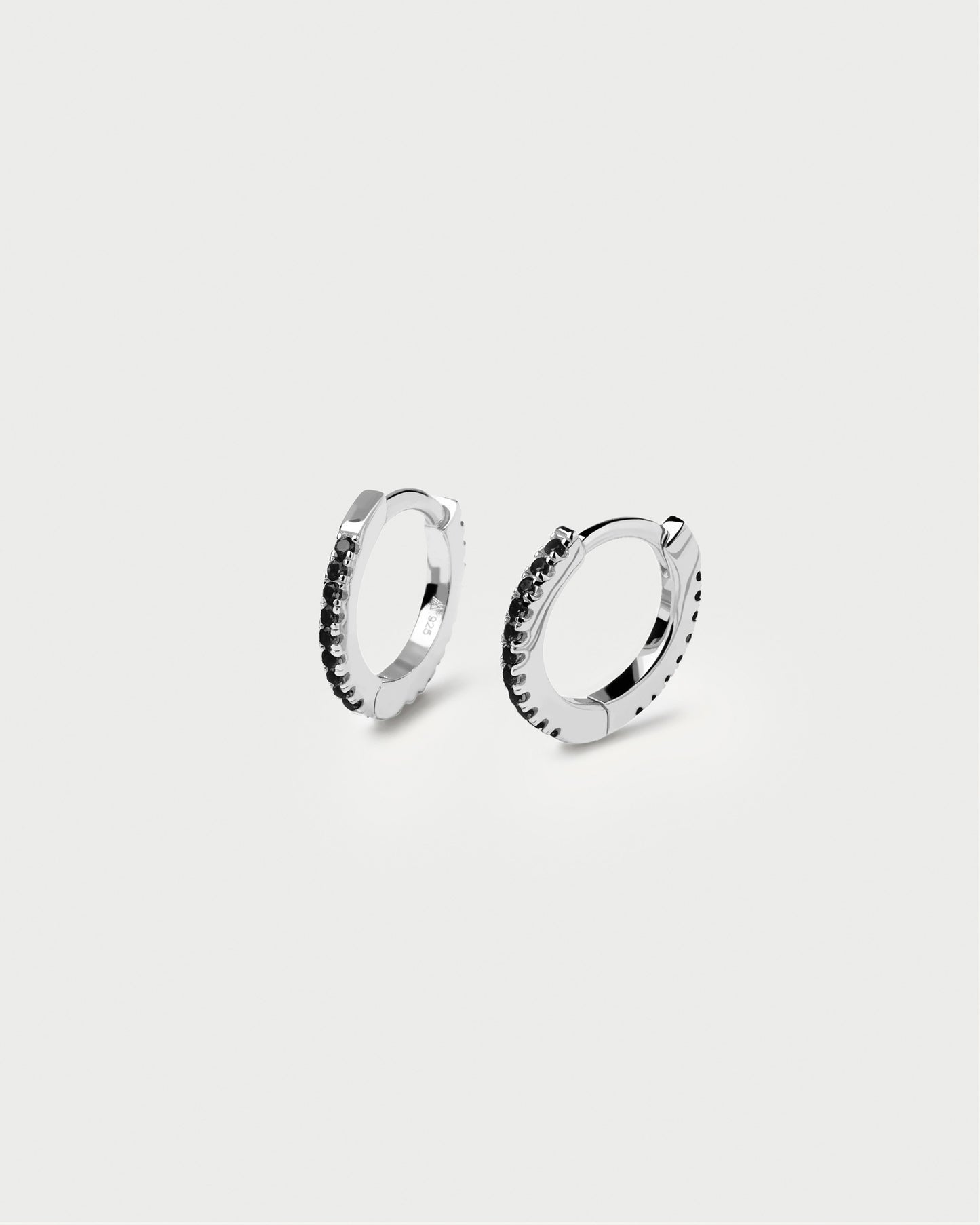 Black Mini Hoops Silver