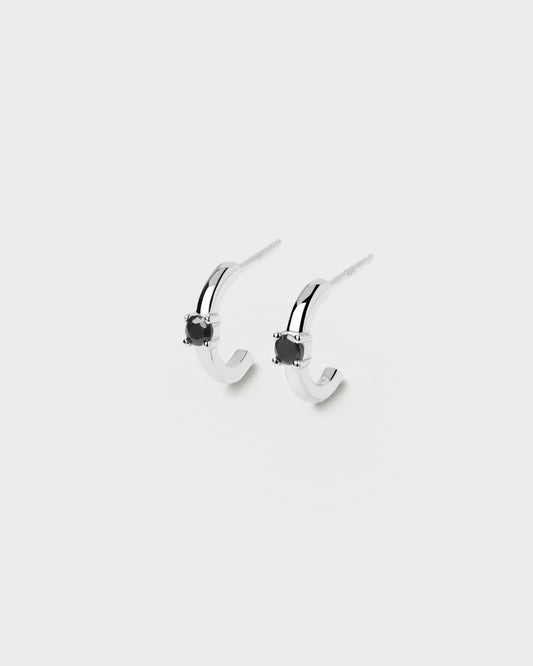 Black Solitary Earrings Silver