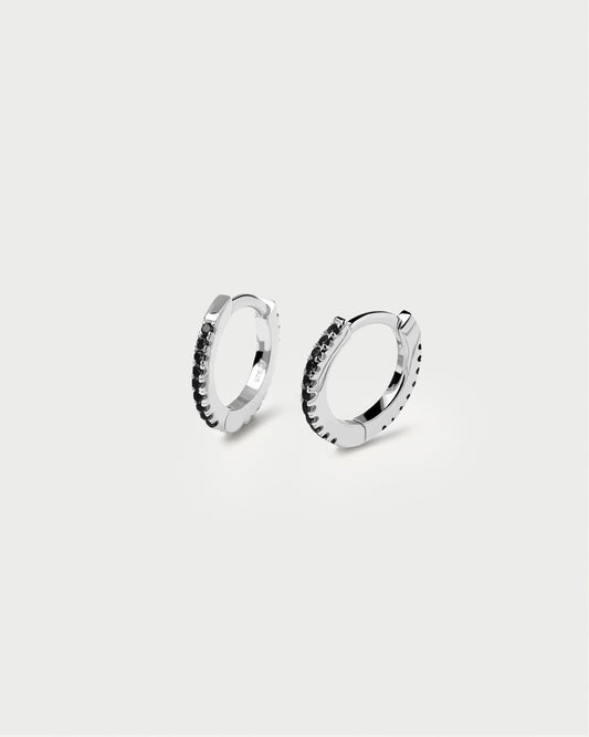 Black Mini Hoops Silver